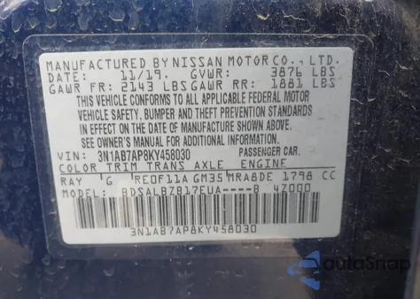 2019 Nissan Sentra S from USA, damaged, VIN 3N1AB7AP8KY458030